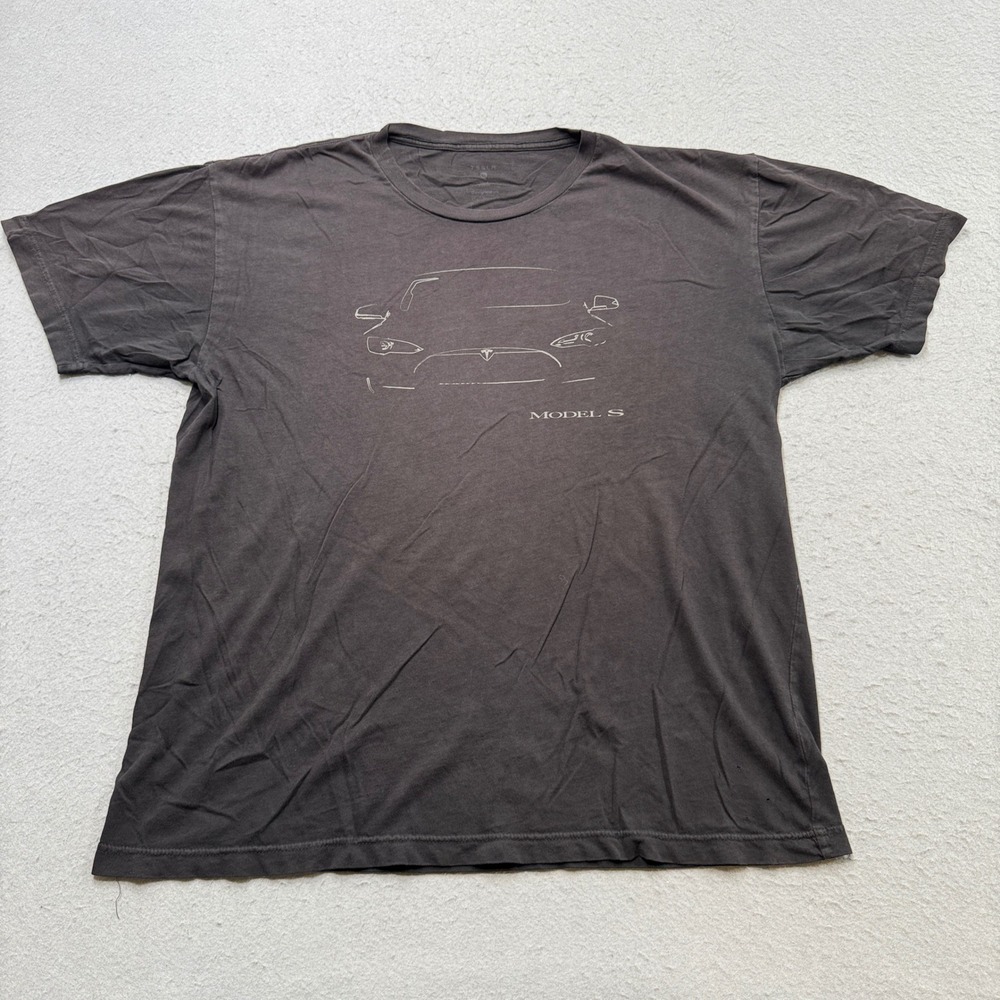 Tesla Motors T-Shirt Men's XL Black Faded Model S Graphic Short Sleeve Elon Musk
